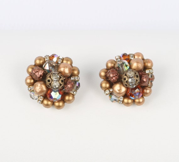 1950's LAGUNA Earrings Gold Tone Copper, Amber AB… - image 1