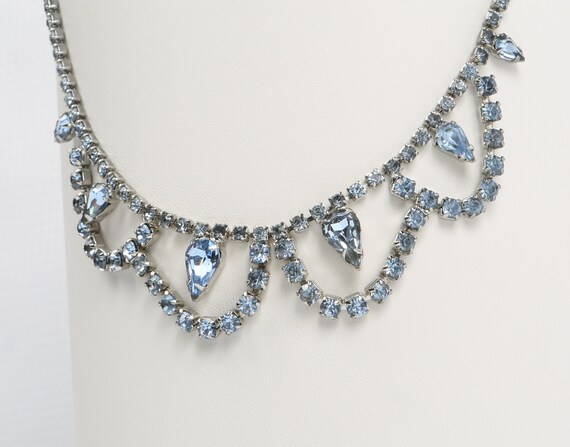 50's Blue Crystal Choker Rhodium Plated, Hollywoo… - image 3