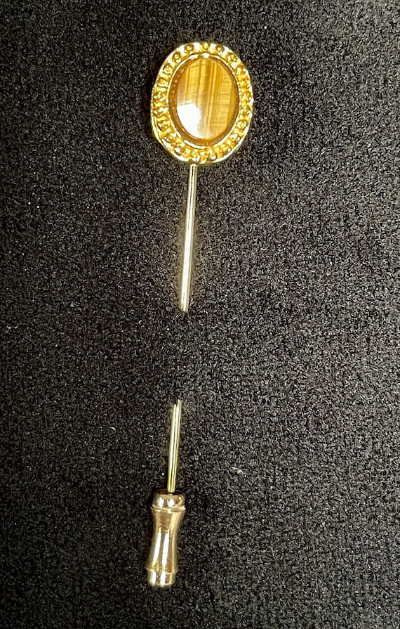 1970's Gold Tone, Natural Tiger Eye Oval Stick Pin