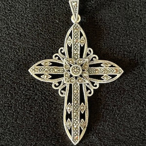1960's-70's Sterling and Marcasite Cross Pendant Open - Etsy