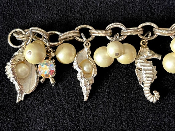 1950's-60's Gold Tone & White Enamel Charm Bracel… - image 5