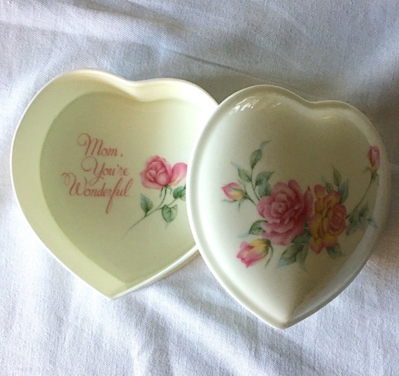 90's MIKASA mom You're Wonderful NARUMI Bone China, Heart Dresser Jar, Ivory, Pink With Yellow Accents Roses Green Leaves, MINT Cond., - Etsy 90's MIKASA mom You're Wonderful NARUMI Bone China, Heart Dresser Jar, Ivory, Pink With Yellow Accents Roses Green Leaves, MINT Cond., - Etsy