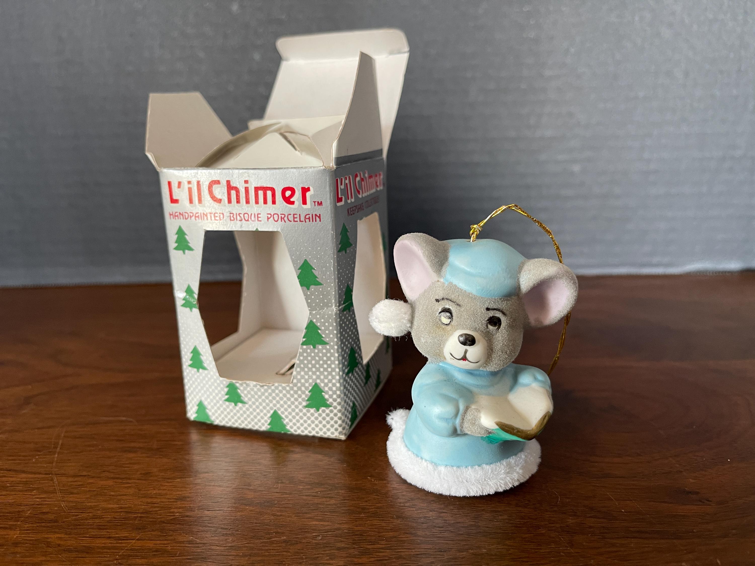 【まーちゃんさま】* vintage ornament ❀ * 淡いブルーのベル 1980's JASCO L'il Chimer Christmas Ornament, Mouse in Blue
