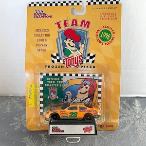 Carro fundido NASCAR 1998 nº 28, pizza congelada Team Tony's, cartão de colecionador de estande de exposição, campeões de corrida, edição limitada, item nº 01153-04903