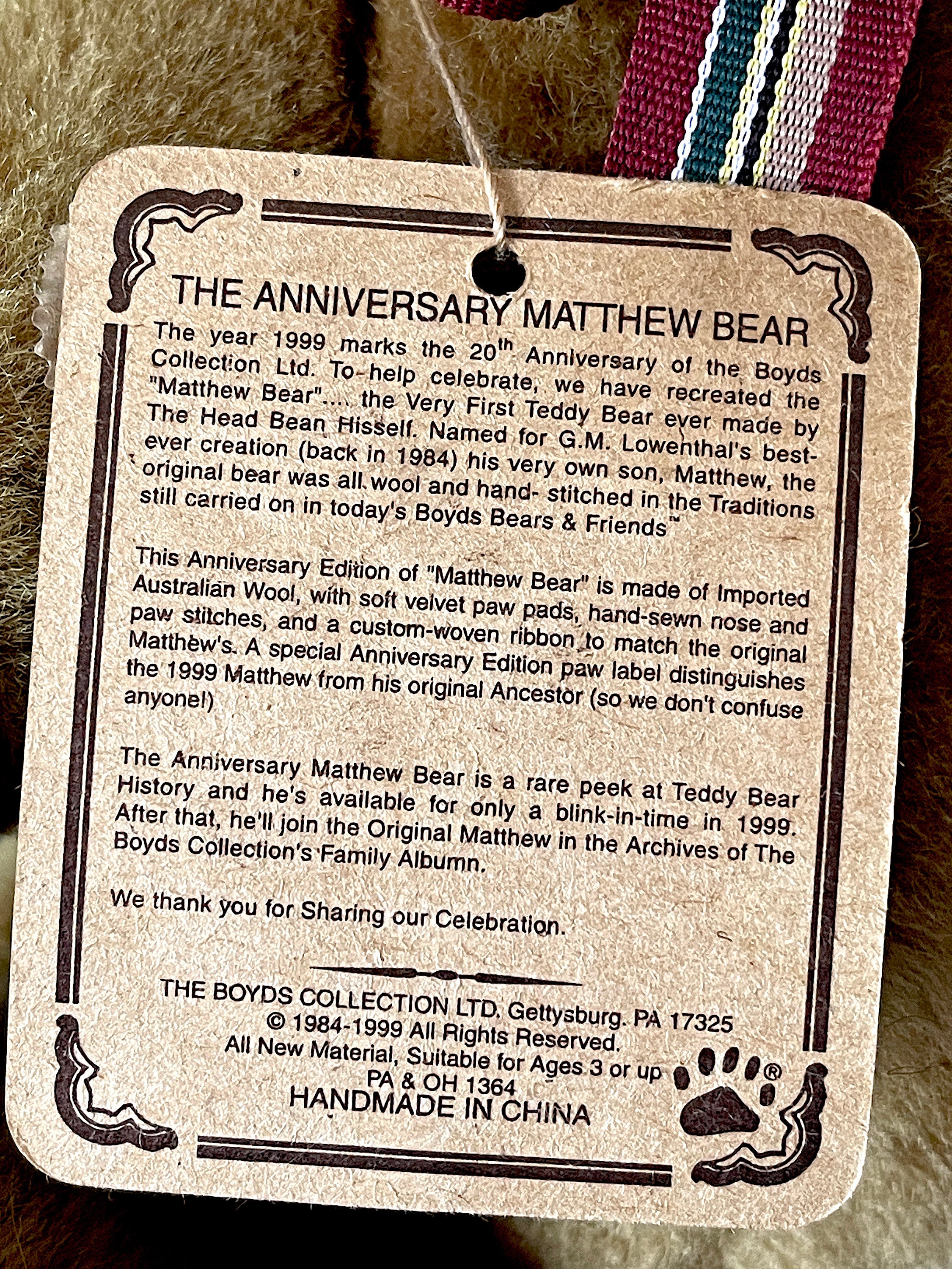 1979-1999 Boyds Bears, 20th Anniversary Limited Edition, 