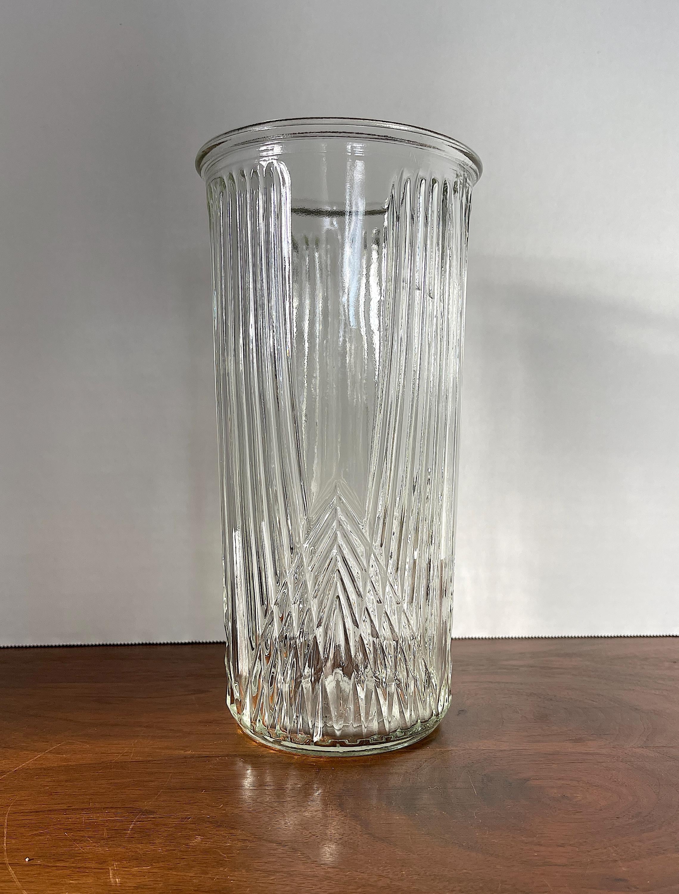 VTG フージャー ガラス アールデコ 花瓶、直線的な側面と交差する線