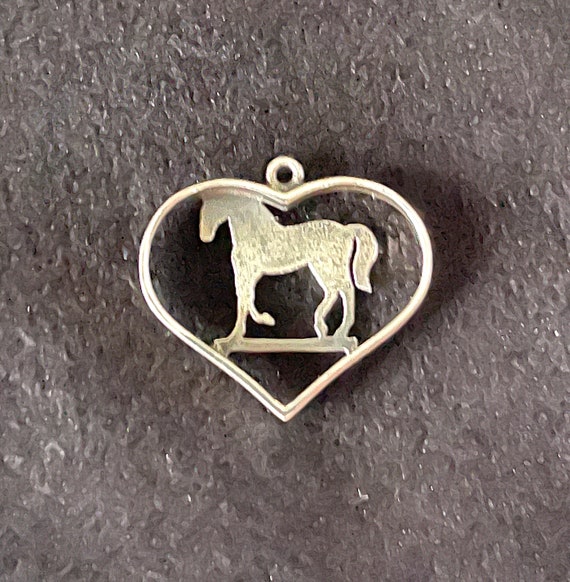 1970's Sterling Open Heart w Horse Pendant, Detai… - image 2