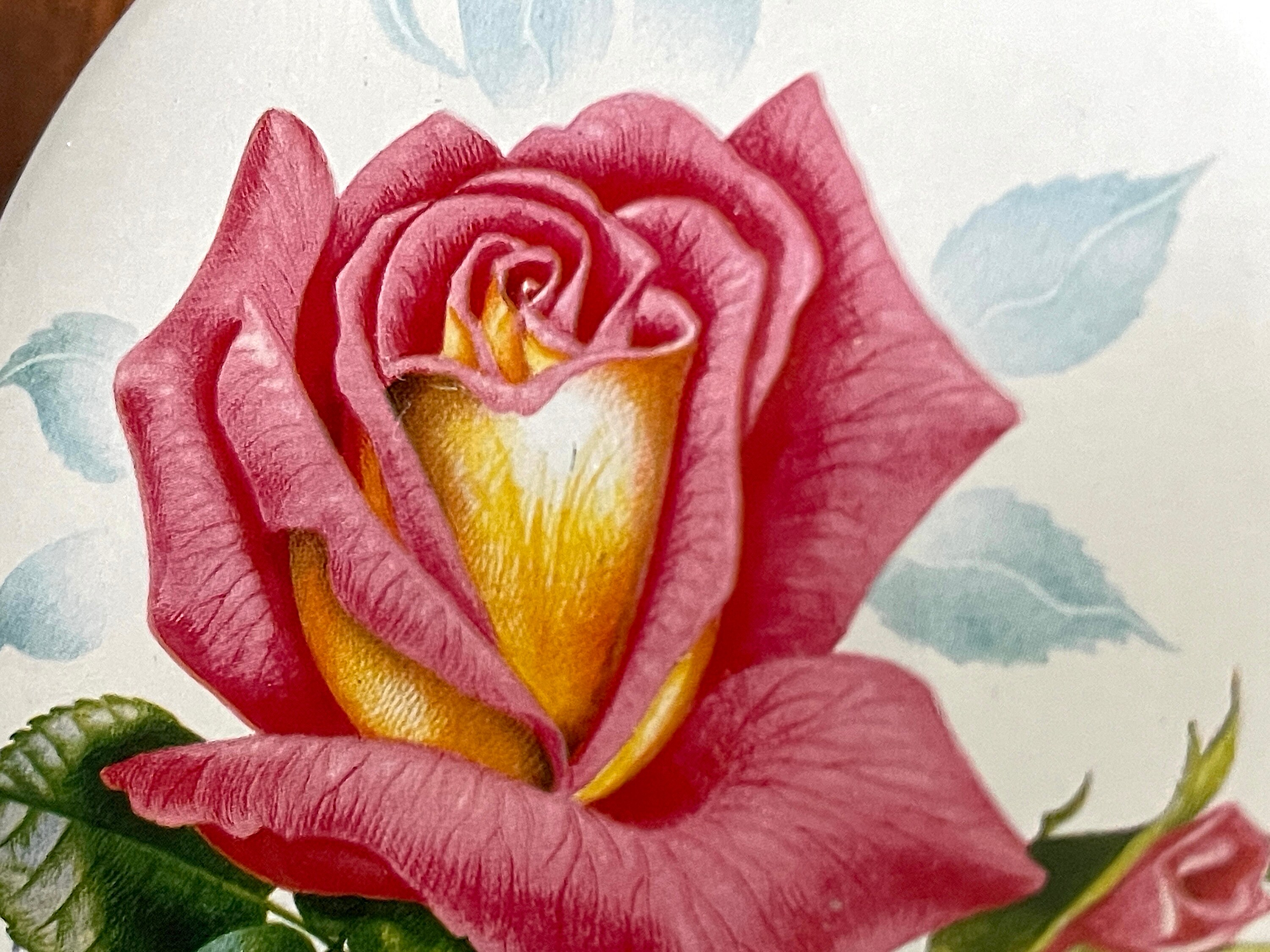 1950's-60's Riley's Toffee Tin, Pink N Yellow Rose on Wht Base W Leaves ...