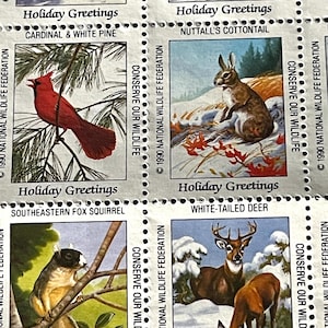 Francobolli di Natale della National Wildlife Federation del 1990, 1 foglio, splendida fauna selvatica, eccellenti condizioni VTG mai usate. Senza strappi, macchie o grinze.