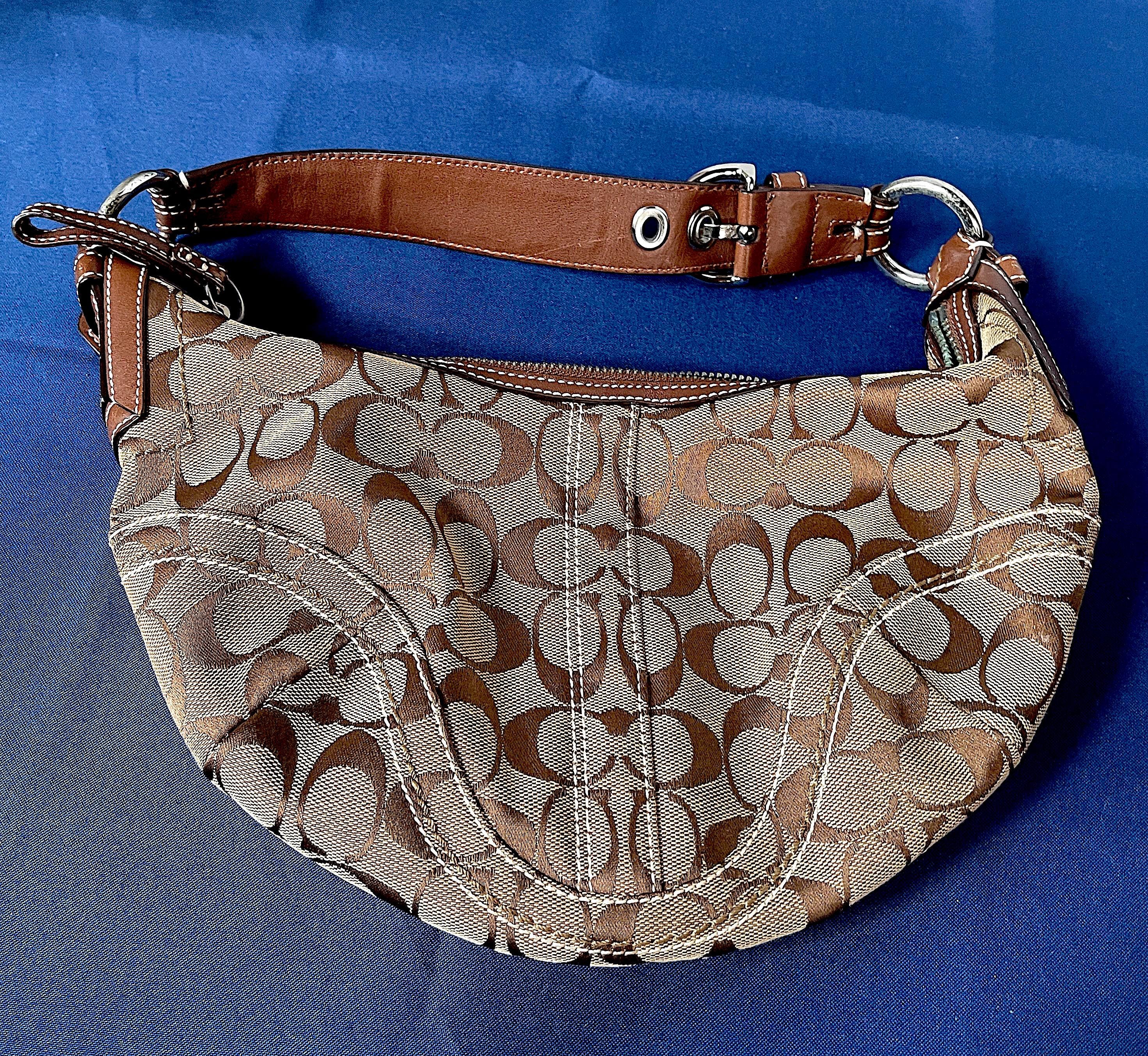 1990s-2000s COACH Signature Canvas Brown N Tan Cloth W Genuine Brn