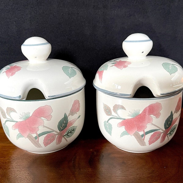 1980-2006 MIKASA Silk Flowers Jam/Jelly/Marmalade Jars, 2-3/8" H, Sold Separately, Light Use if Any at All, 1 Lid Has Stains on Under Side.