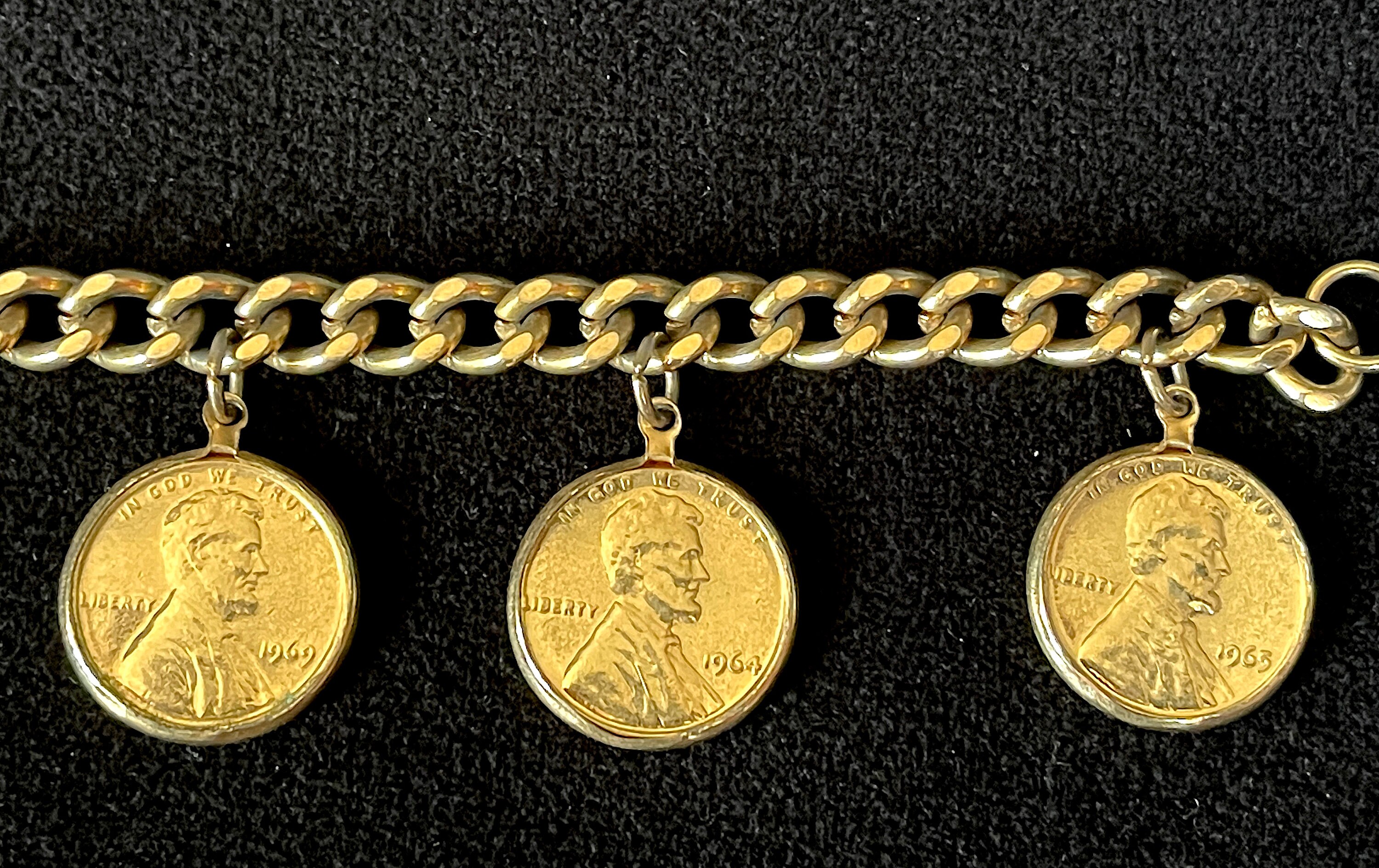 1960's US Penny Charm Coin Bracelet, All Uncirculated