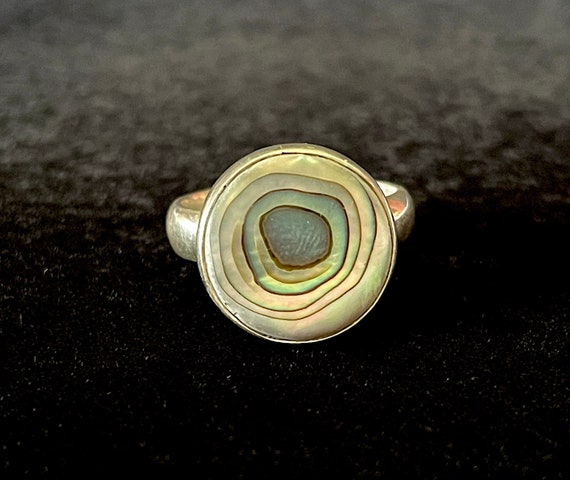 VTG Minimalist Sterling Silver and Abalone Ring, … - image 3