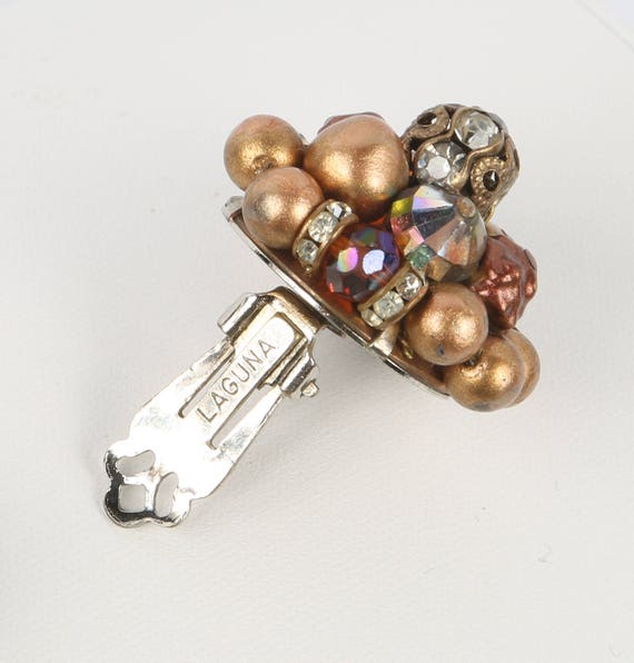 1950's LAGUNA Earrings Gold Tone Copper, Amber AB… - image 4