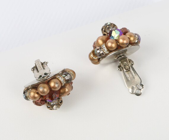 1950's LAGUNA Earrings Gold Tone Copper, Amber AB… - image 5