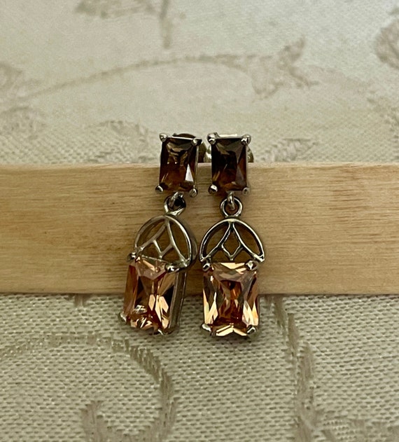 VTG Sterling Silver Posts Double Rectangular Crys… - image 2