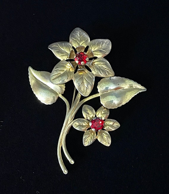 1950's Gold Washed Sterling Swedged Floral Brooch… - image 2