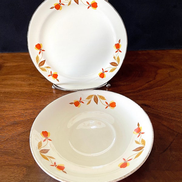 1936-1976 HALL's Autumn Leaf jewel Tea Co 1 Saucer, and 1 BnB Plate Saucer has Wear The Plate is Exc. Condition. See Photos, Yellow, Orange.