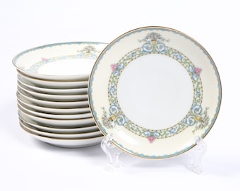 1920&#39;s Darby Saucers NORITAKE &quot;Darby&quot;, Art Nouveau, Porcelain, Scrolls, Urns, Flowers,Teal, Rose, Eggshell, White, 5-1/2&quot; Wide, 11 Available