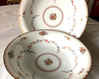 1960's (10) NORITAKE "Dresdena" Porcelain Soup Bowls Graceful Floral Arches Vignettes, Gold Trim. Pink, Yellow, Blue, Sage, Great VTG Cond.