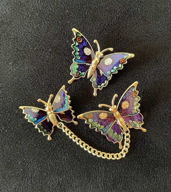 1950's-60's Metallic Enamel Butterfly Scatter Pin… - image 1