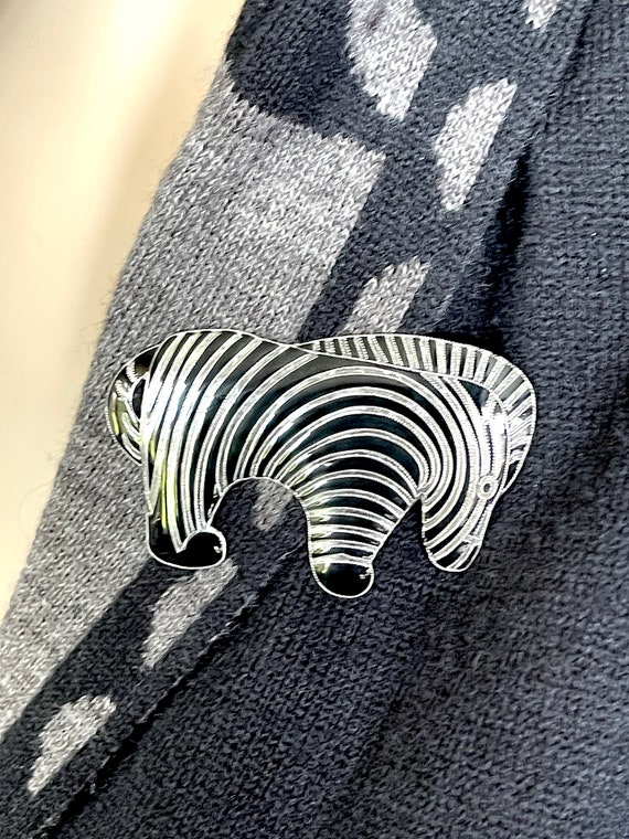 1980's Sterling Silver and Black Enamel Abstract … - image 10