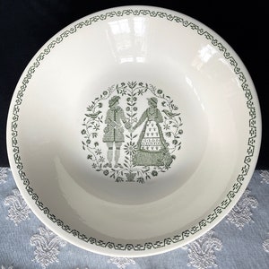1983 Royal China &quot;Sampler&quot; Large Bowl, 12&quot;W X 2-3/8&quot;H, Excellent Condition, Green Print, Off White Ceramic, Oven, Microwave, Dishwasher Safe