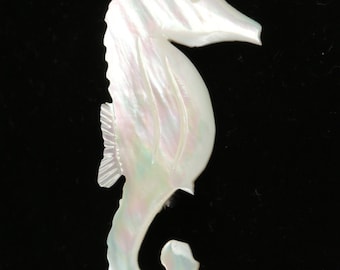 1960&#39;s MOP Seahorse Pin Carved Brooch, Near MINT Cond., 2-3/8&quot; H X 1-1/8&quot; W, Pretty Iridescence. Lovely On Pastels as well as Black Clothing