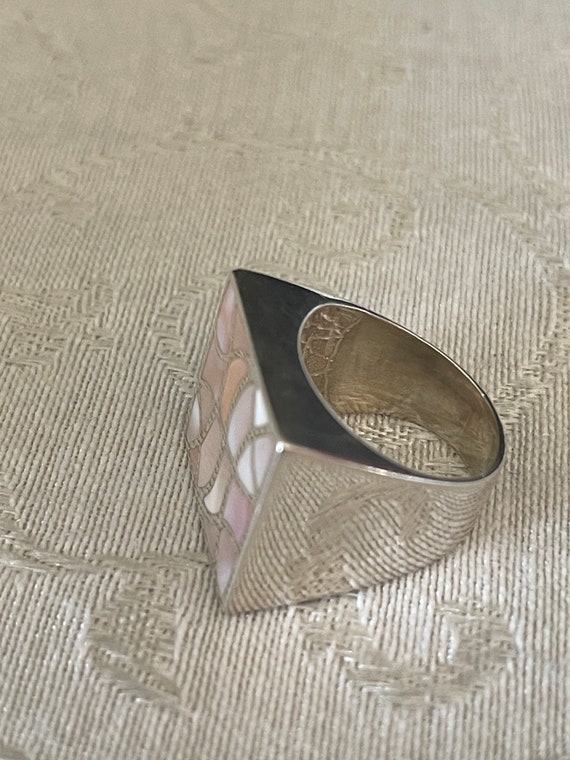 VTG Sterling Silver Flat Top Rectangular Ring wit… - image 5