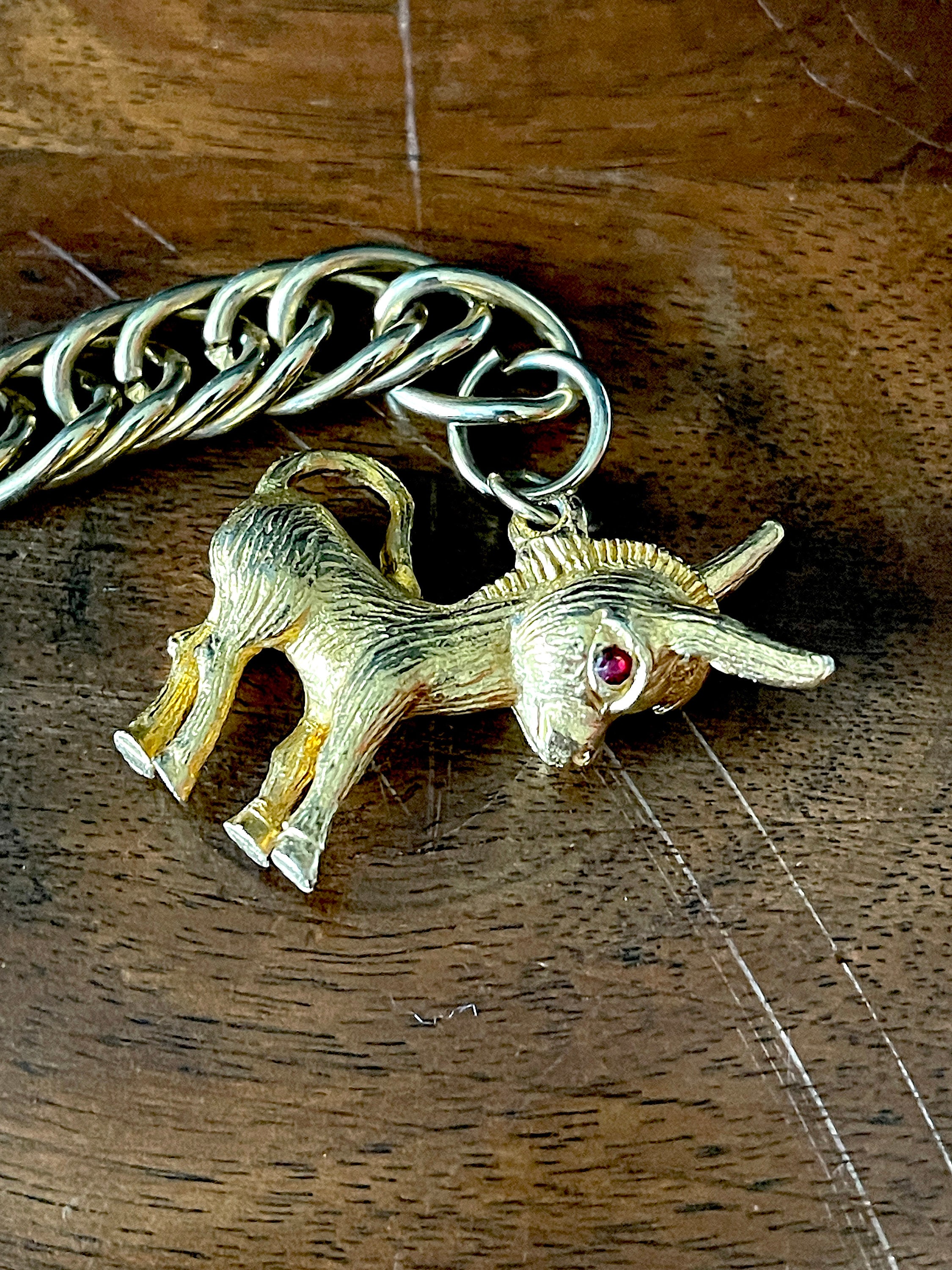 Early 1960's Charm Bracelet Gold Tone Heavy Dbl Link Shiny