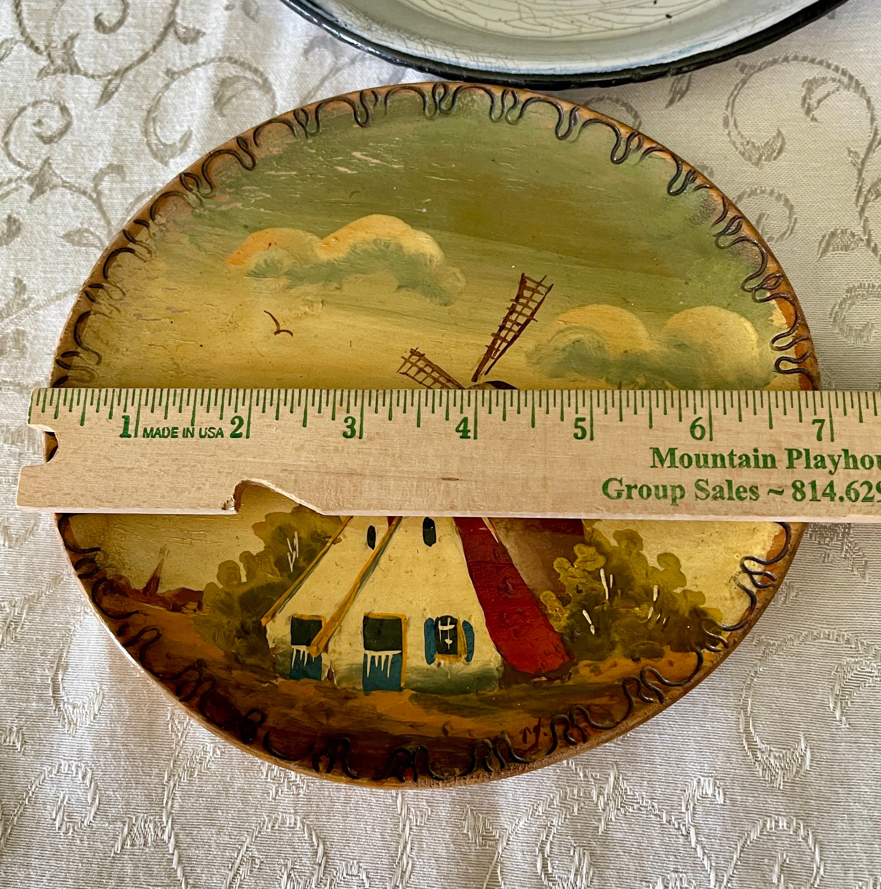 1950's Collectible Hand Painted Wooden Wall Plates, Windmills