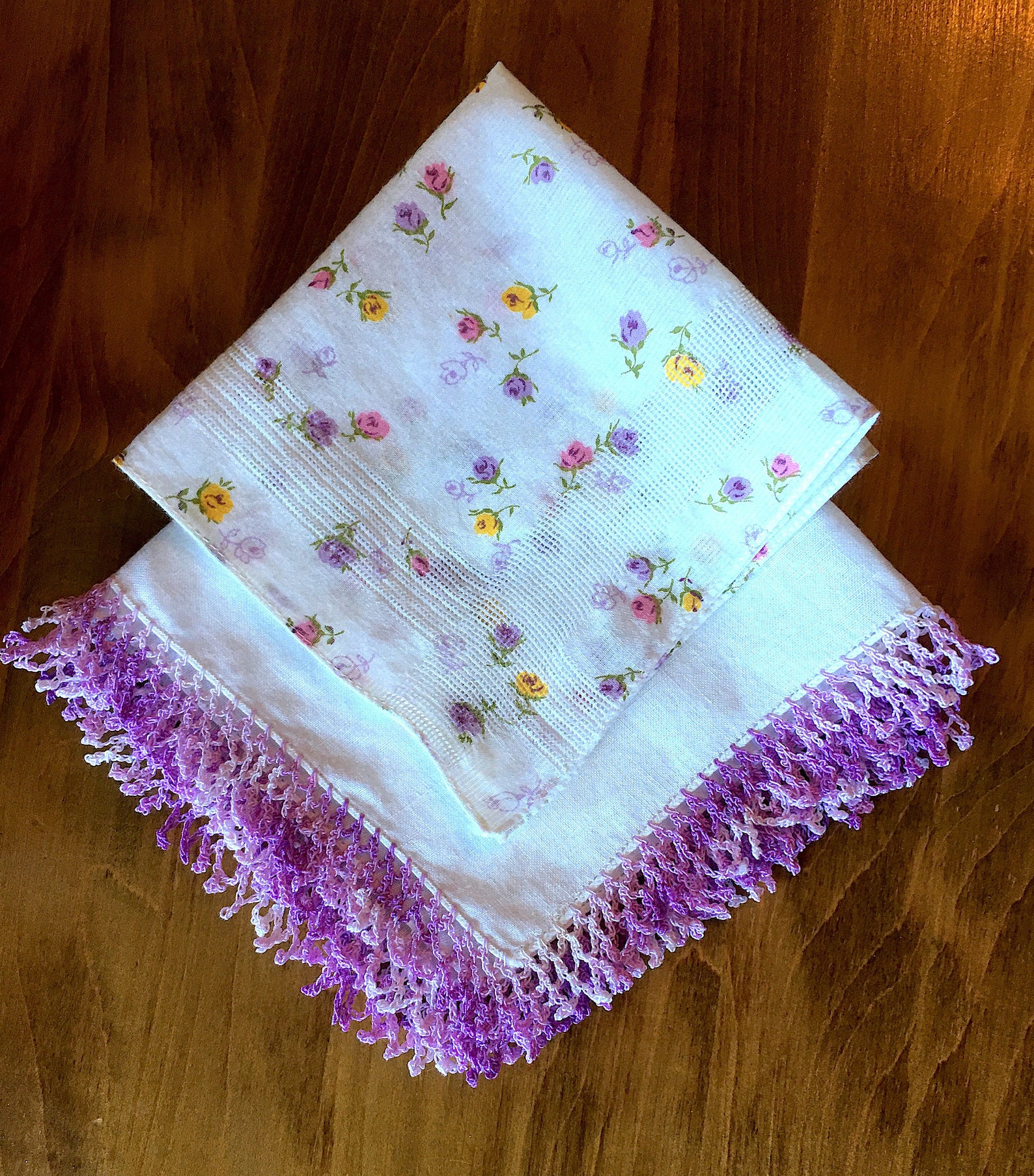 60's Cotton Handkerchieves 2 Purple Print Purple - Etsy UK