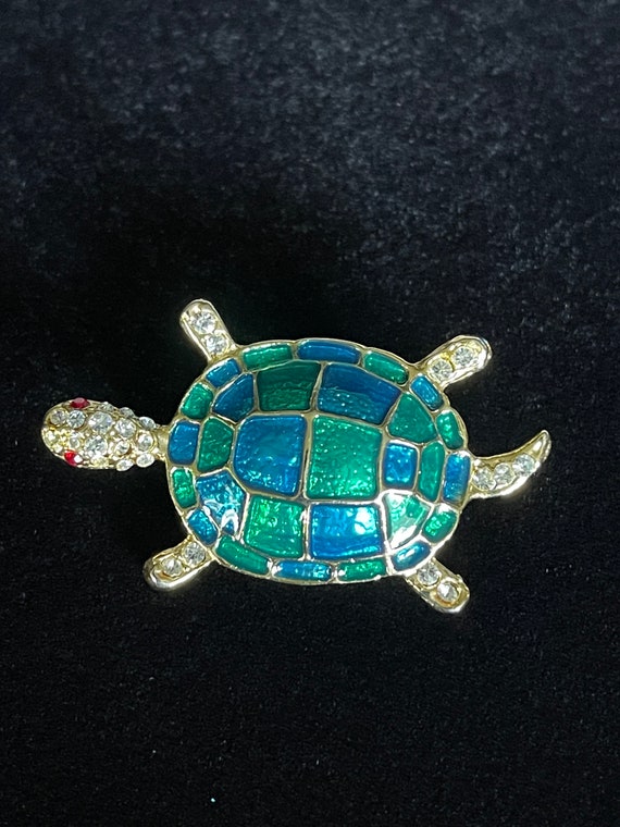 1980's Glitzy Turtle Pin/Brooch, Gold Tone, Metal… - image 2