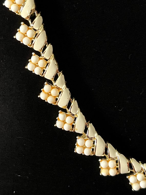 1960's Coro White Floral Beads & Enamel On Gold, … - image 2