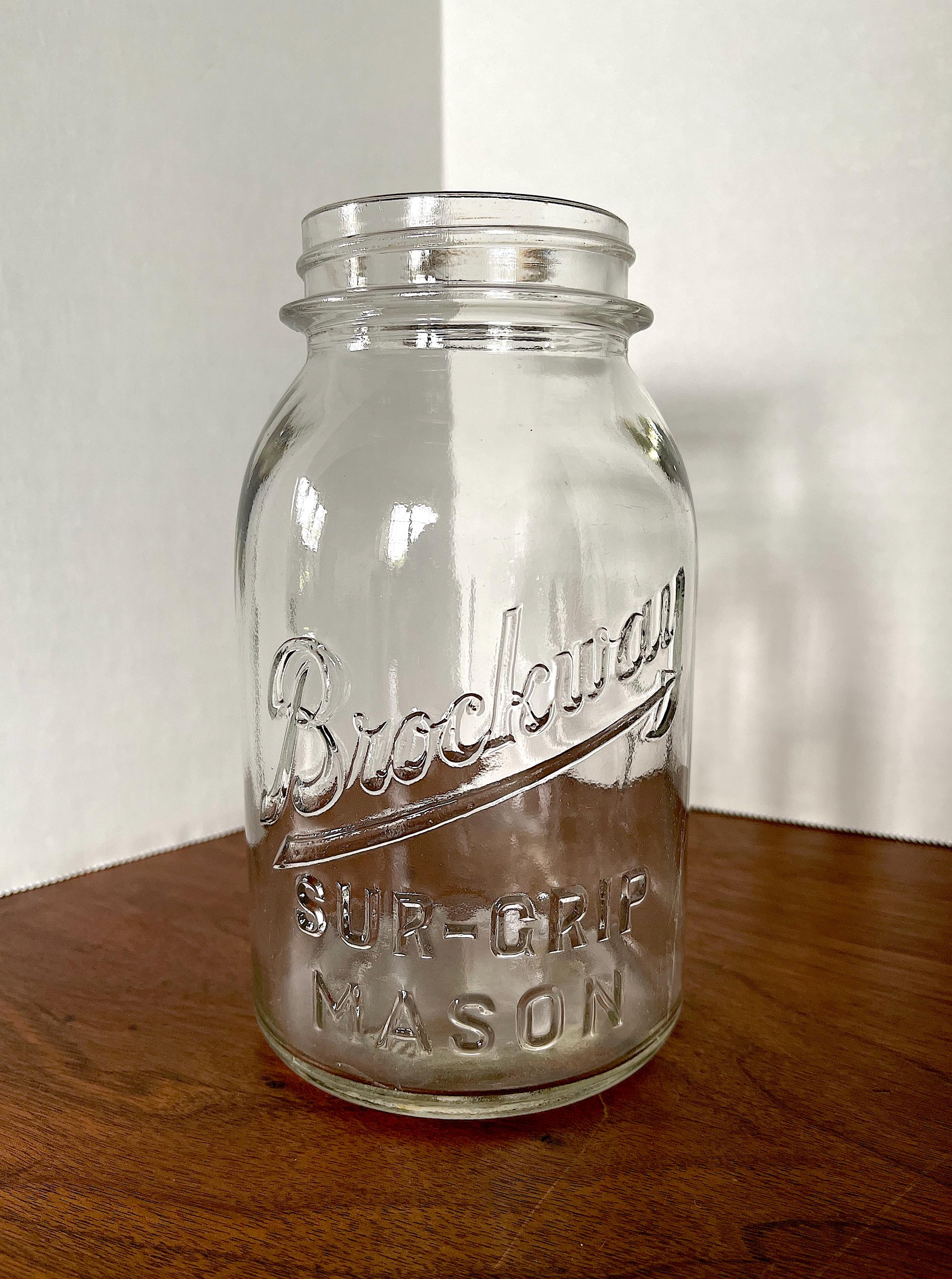1932-1933 Brockway Sur-grip Mason, Qt Jar, Made in PA, USA, Raised
