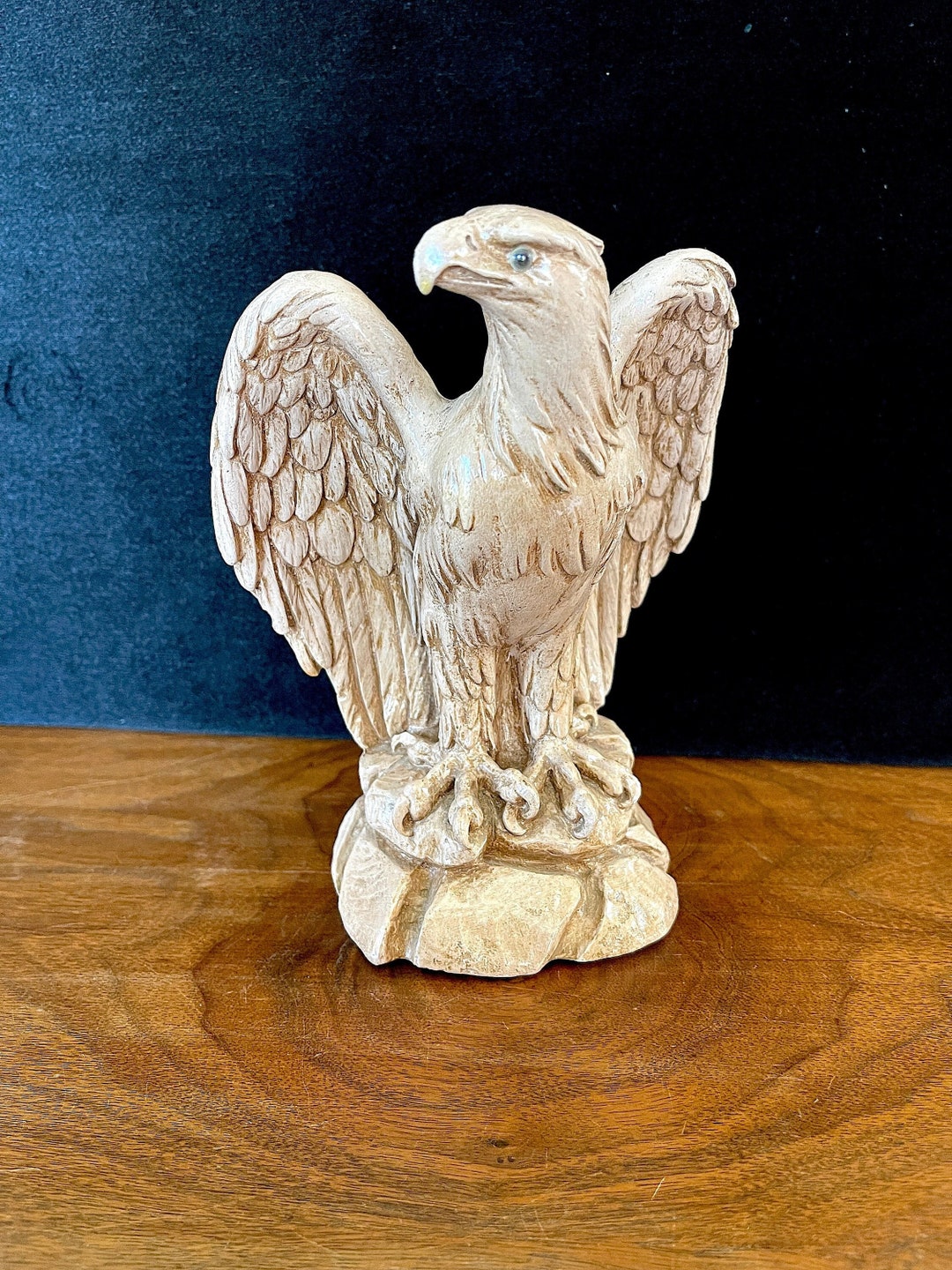 1970's Chalk Ware Eagle Figurine, Taupe W Antiquing to Accentuate