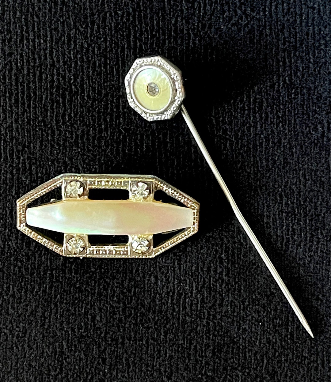 1900's Edwardian Set of 2 MOP Pins, 1 Octagon Stick Pin W Center ...