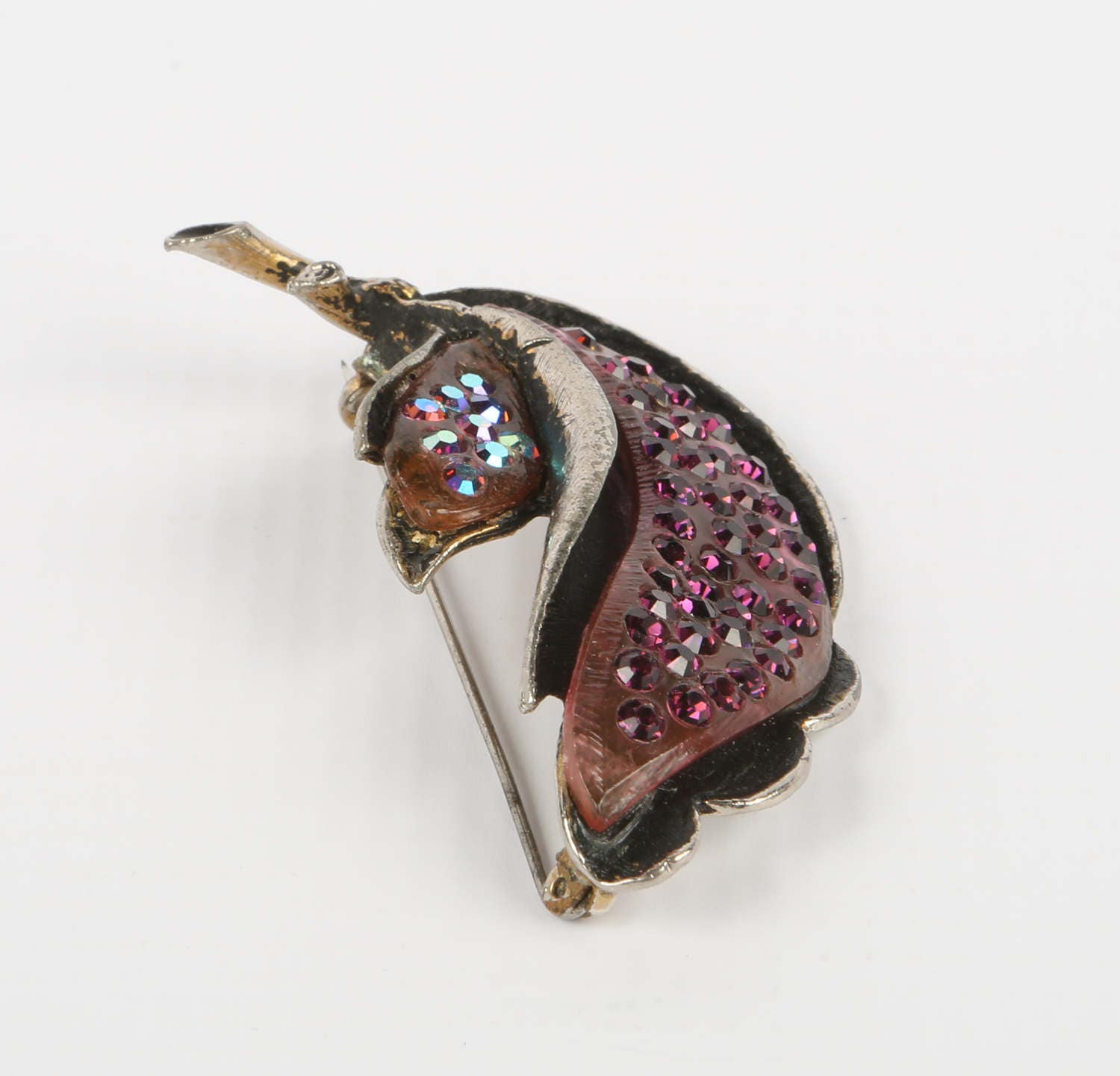 Sterling Silver Clear Lucite Bird Brooch, Jelly Belly Pin