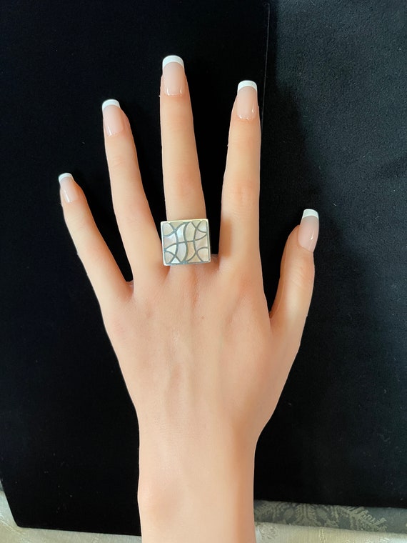 VTG Sterling Silver Flat Top Rectangular Ring wit… - image 3