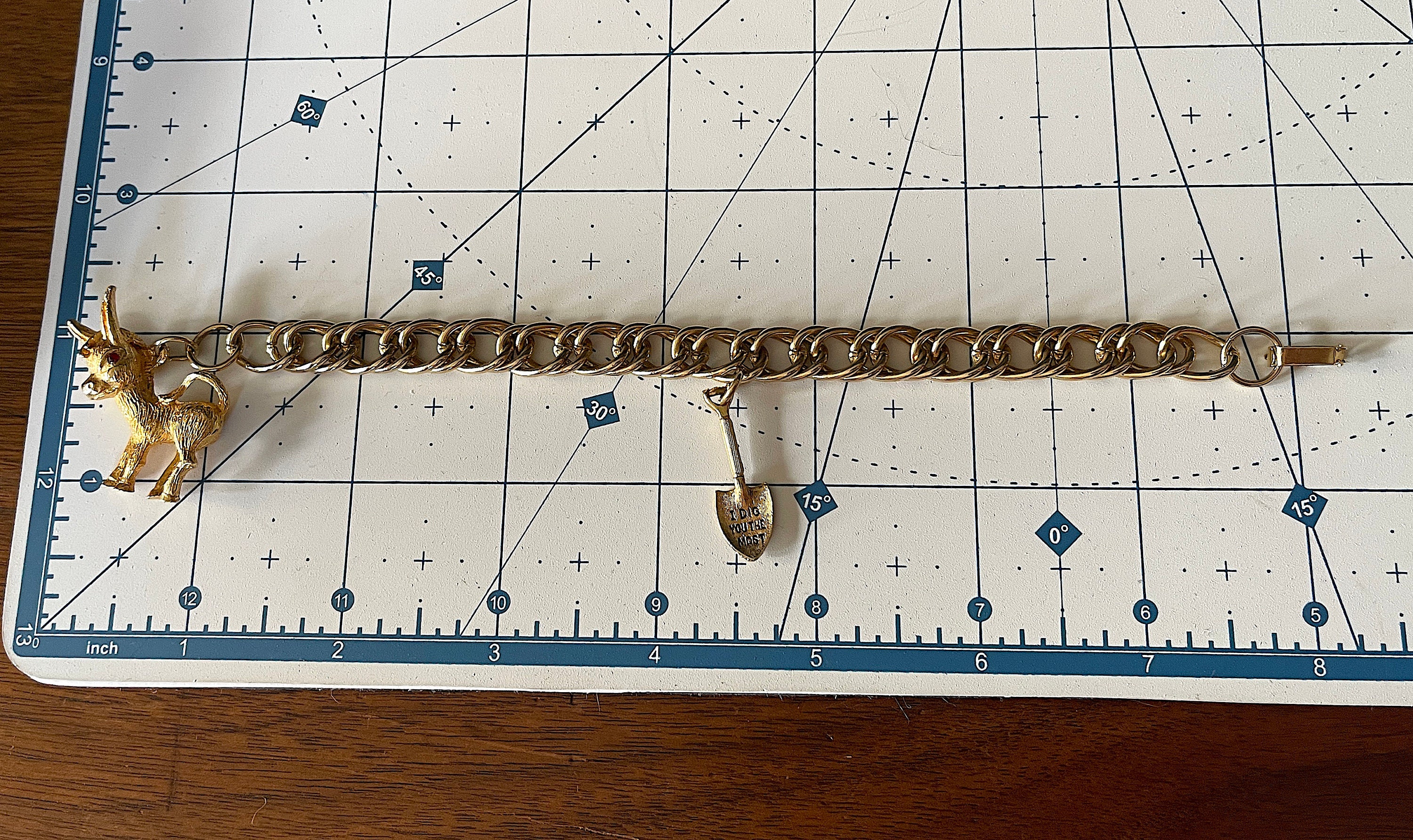 Early 1960's Charm Bracelet Gold Tone Heavy Dbl Link Shiny
