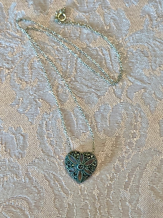 1990's Sterling and Marcasite Pierced Heart Penda… - image 5