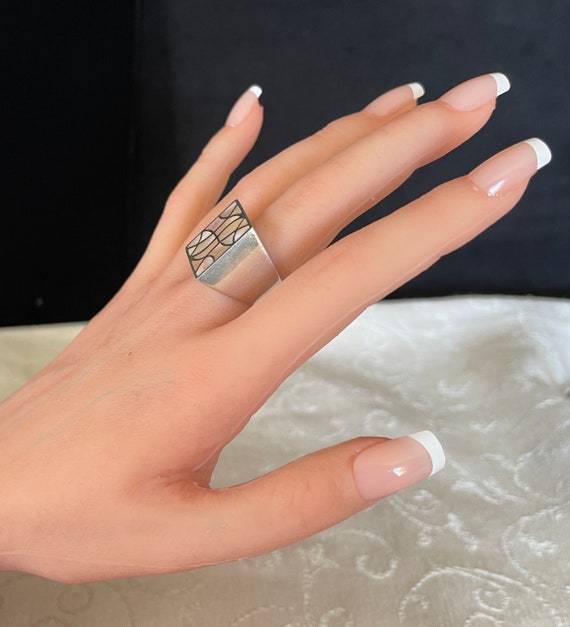 VTG Sterling Silver Flat Top Rectangular Ring wit… - image 9
