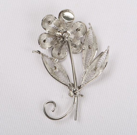 50's-60's Sterling Floral Pin Cannetille Filigree… - image 5