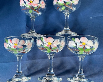 1941-1984 "Desert Rose" Franciscan Stemware, (4) LIBBEY's Tulip Wine 5-3/8", (5) LIBBEY's Tulip Sherbet 4-1/2", No Wear, NO Damage