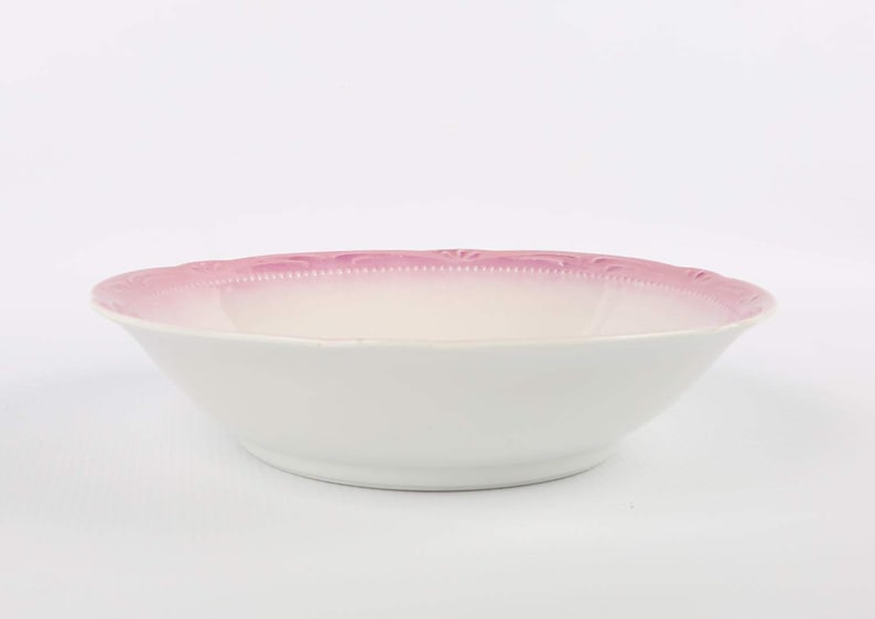 German Roses Bowl Made in Germany Embossed Pink Edge Porcelain Bowl with Pink Peach Green Roses Excellent VTG Cond. 8 Diameter X 1-78 H