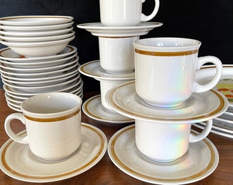 1970&#39;s Mountain Wood Collection,&quot;Trellis Blossom&quot;, Ironstone Beige n Brown Excellent VTG Condition. Only 6 Mugs/Cups and Saucers Sets Left.