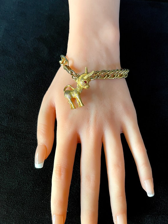 Early 1960's Charm Bracelet Gold Tone Heavy Dbl Link Shiny