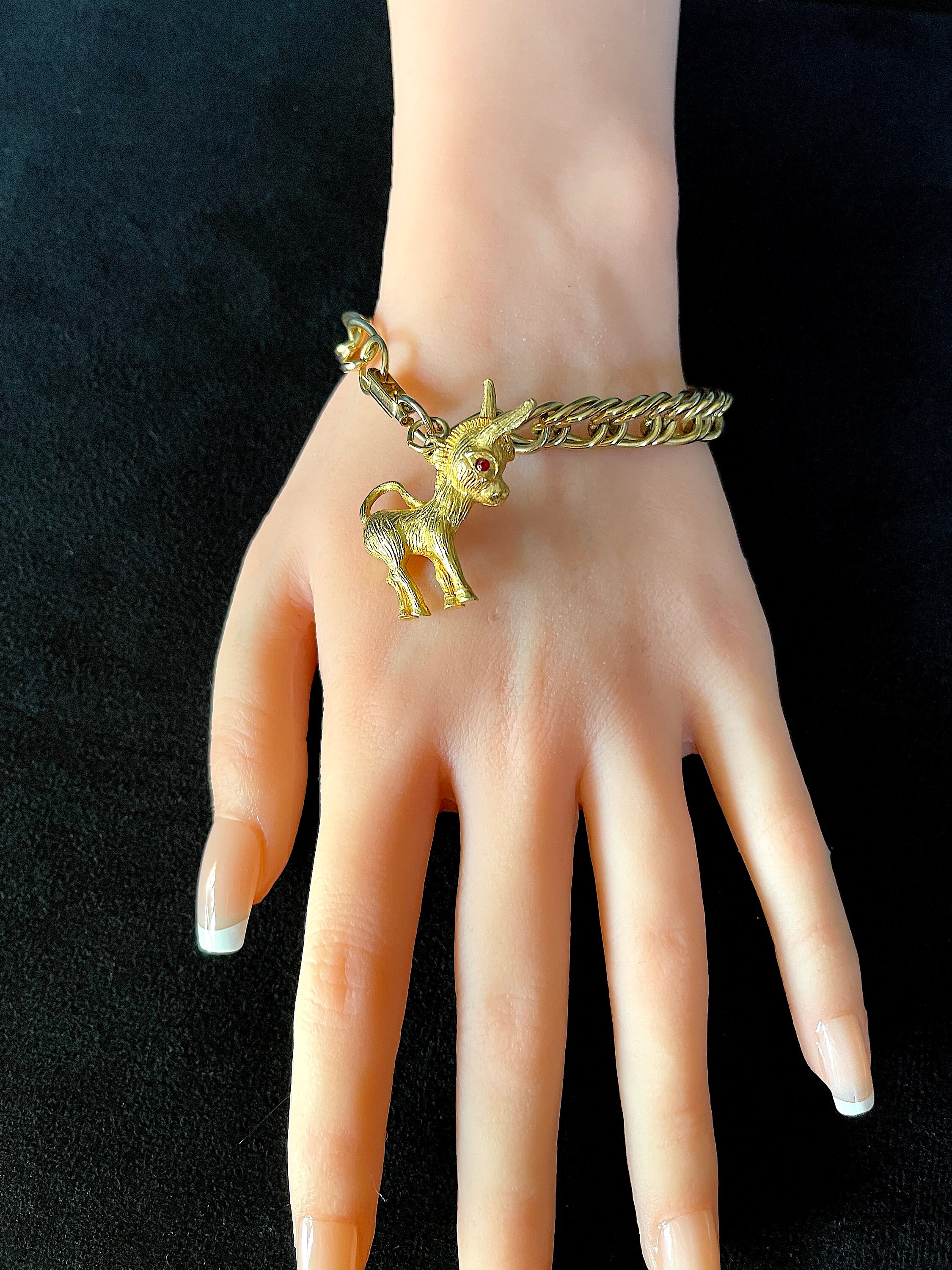 Early 1960's Charm Bracelet Gold Tone Heavy Dbl Link Shiny