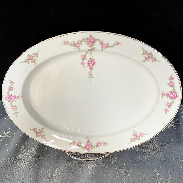 1930-1967 H&C Selb Bavaria Porcelain Rosalinda by Heinrich Platter, 11-3/4" X 8-1/2", Great AQ Condition, Some Wear to Gold Trim Light Use