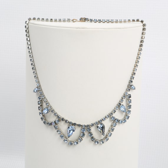 50's Blue Crystal Choker Rhodium Plated, Hollywoo… - image 1